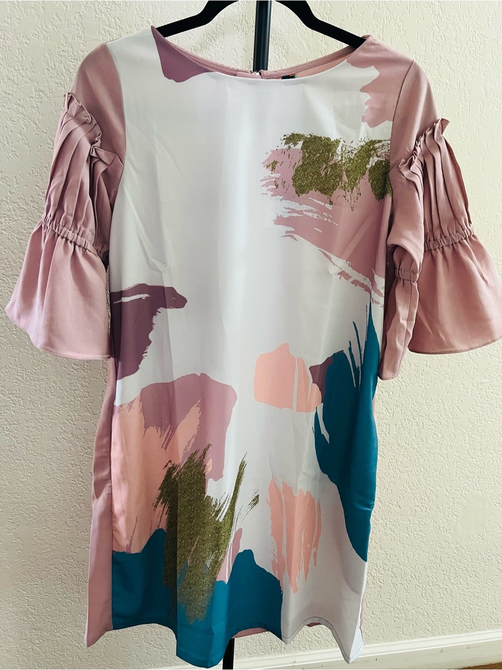 Abstract Print Pink and Teal Women's Tunic Top size size-M-NEW